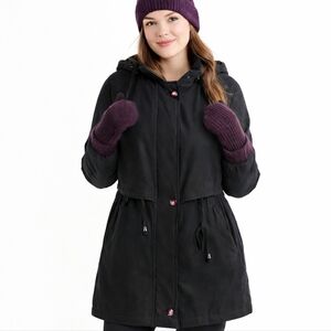 IZZI OUTERWEAR Insulated Winter Coat Hood Toggle Drawstrings Zipper Black Size L